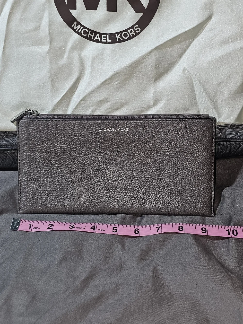 Authentic Michael Kors Women's Pebbled Leather Long Slim Wallet in Gray
